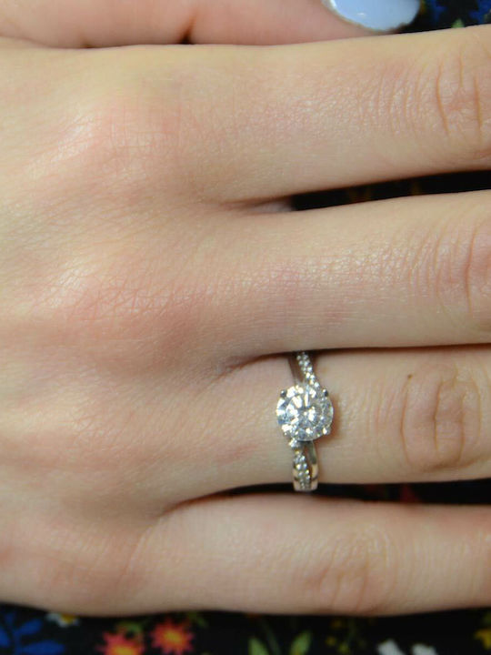 Goldjewels Single Stone Ring in 14K White Gold