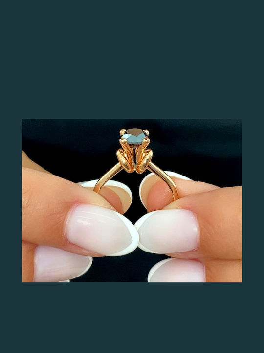 Единичен Камък от Розово Злато 14K с Диамант