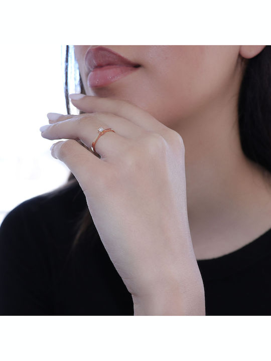 Inel Din Aur Roz 18K Cu Diamant