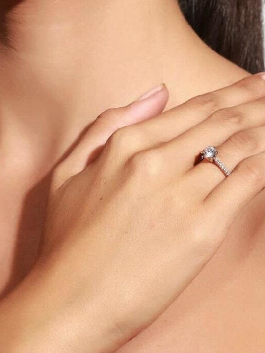 Eforo Единичен камък от Бяло злато 14K