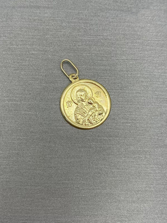 Child Safety Pin made of Gold 9K with Icon of the Virgin Mary for Boy