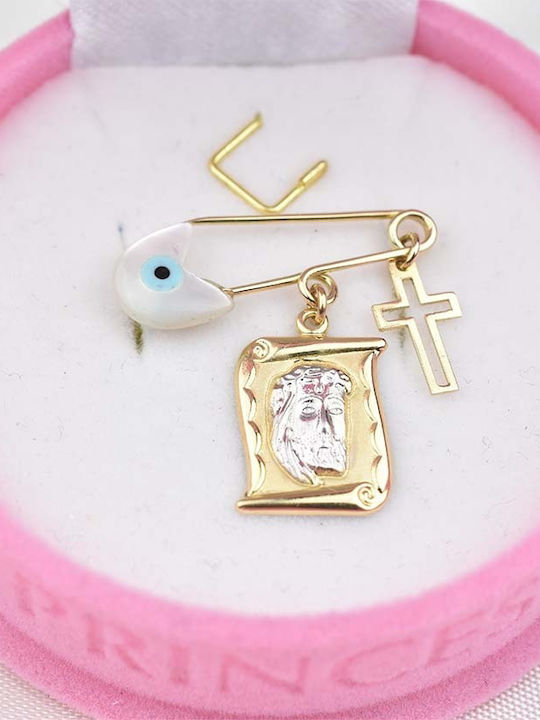 Goldjewels Παιδική Παραμάνα από Χρυσό και Λευκόχρυσο 14K με Σταυρό