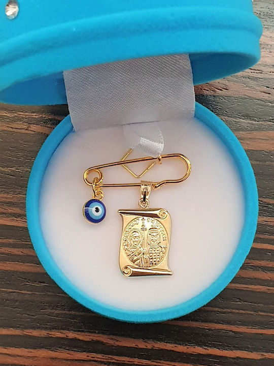 Papadopoulos Gold Kinder Sicherheitsnadel aus Gold und Weißgold 14K mit Bild der Jungfrau Maria