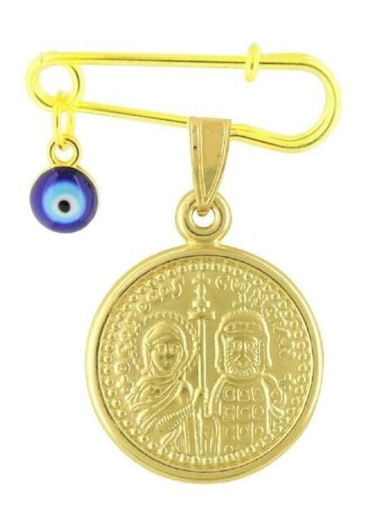 Child Safety Pin made of Gold and White Gold 14K with Icon of the Virgin Mary