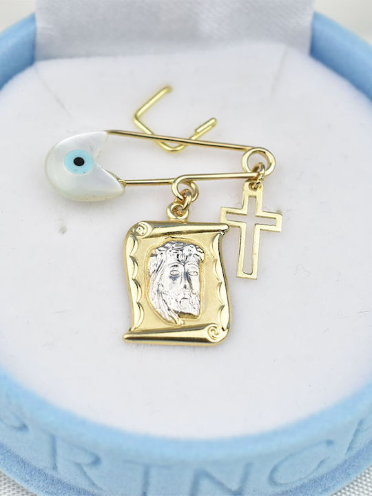 Goldjewels Παιδική Παραμάνα από Χρυσό και Λευκόχρυσο 9K με Σταυρό