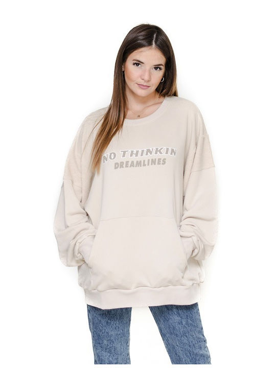 No Thinkin Dreamlines Women's Long Sweatshirt Beige