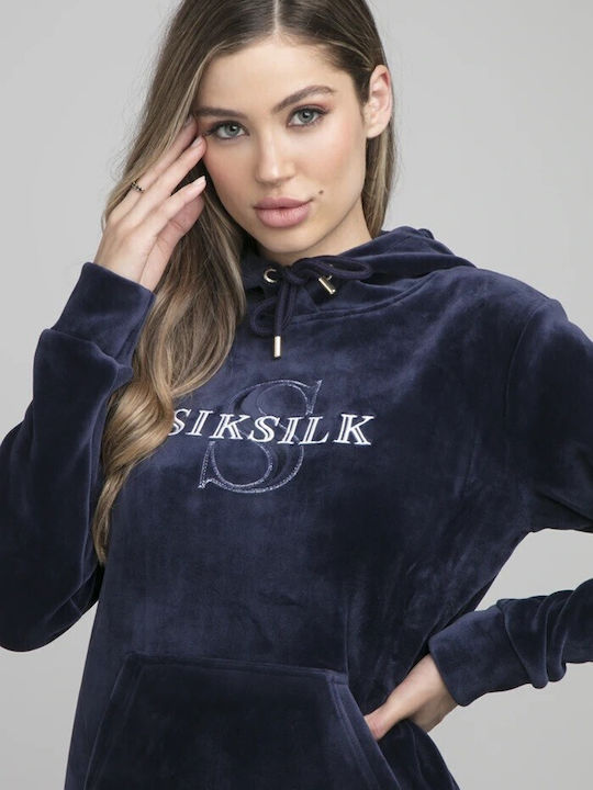 Sik Silk Women's Hooded Velvet Sweatshirt Navy Blue