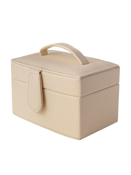 Cx7218 Schmuckkästchen mit Schublade & Spiegel Beige 15.5x9.5x9.5cm