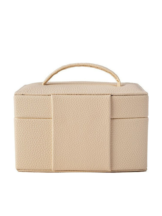 Cx7218 Schmuckkästchen mit Schublade & Spiegel Beige 15.5x9.5x9.5cm