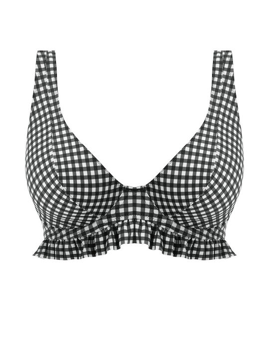 Freya Underwire Triangle Bikini Top with Ruffles with Adjustable Straps Black