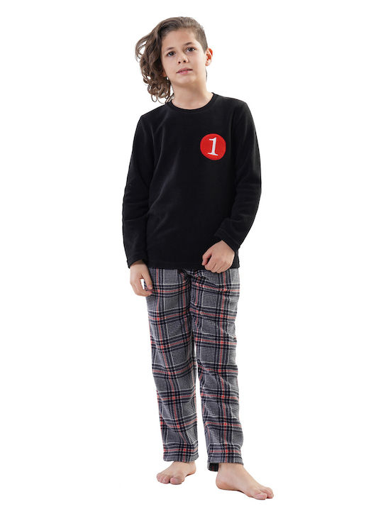 Vienetta Secret Set Top & Bottom Kids Winter Fleece Pyjamas Black