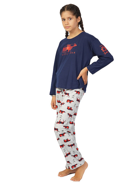 Vienetta Secret Set Top & Bottom Kids Winter Cotton Pyjamas Navy Blue