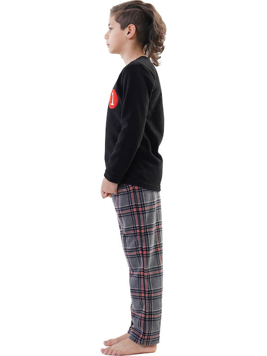 Vienetta Secret Kinder Schlafanzug Winterlich Fleece Schwarz