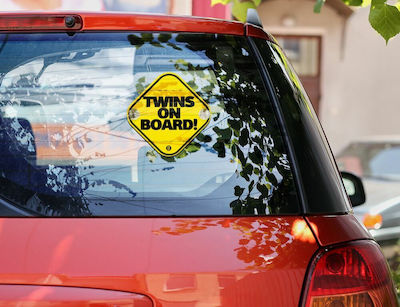 Twins Baby on Board Car Sign Yellow with Suction Cup