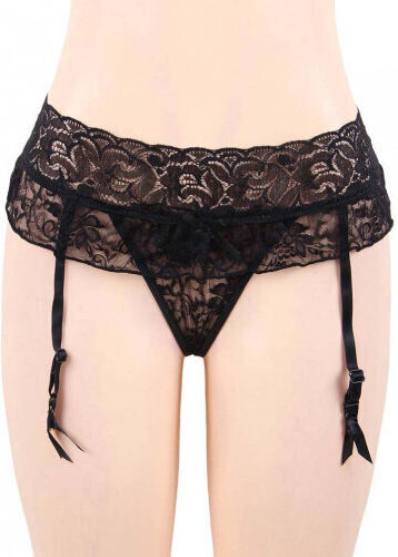 Plus Size Sexy Σετ Εσωρούχων με Δαντέλα & Ζαρτιέρες Μαύρο Plus Size