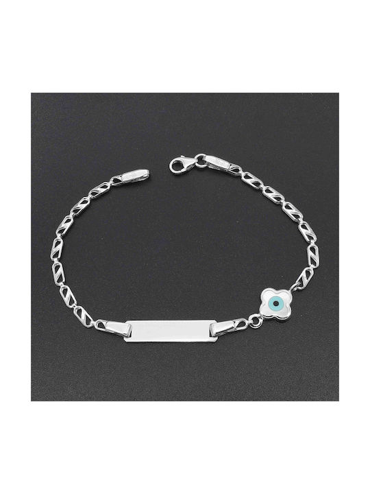 Kids Bracelet ID from White Gold 9K with Evil Eye