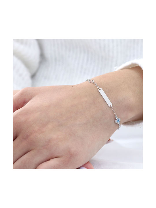 Kids Bracelet ID from Silver with Evil Eye & Σταυρό