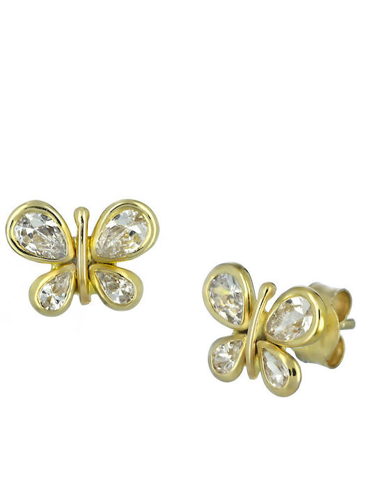 Gold Studs Kids Earrings with Stones 14K