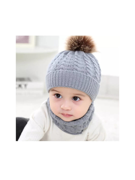 Kids Beanie Set with Scarf Knitted Gray