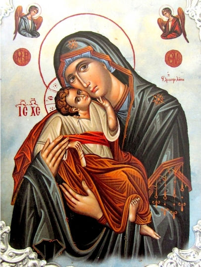 IconsGR Saint Icon Virgin Mary Holding The Infant Wooden 11x15cm AM30PAN