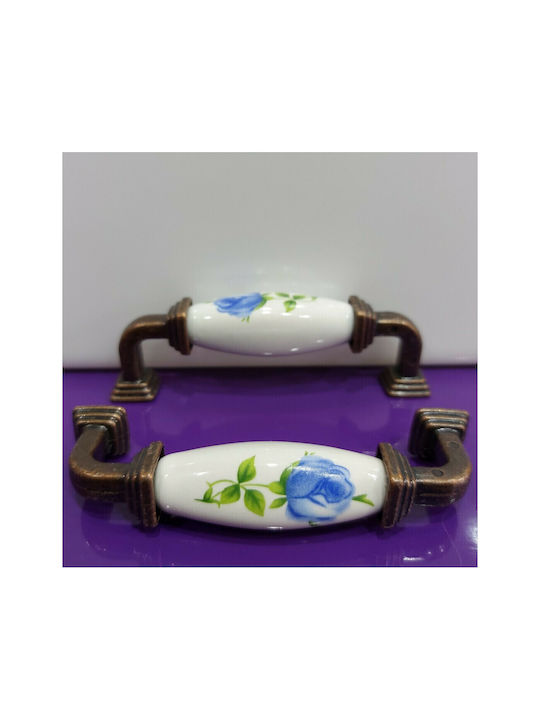 Antique Handle Furniture made of Porcelain & Metallic & Zamak in Copper Color 112mm (Center Distance 96mm) 7792-AB-018 1pcs