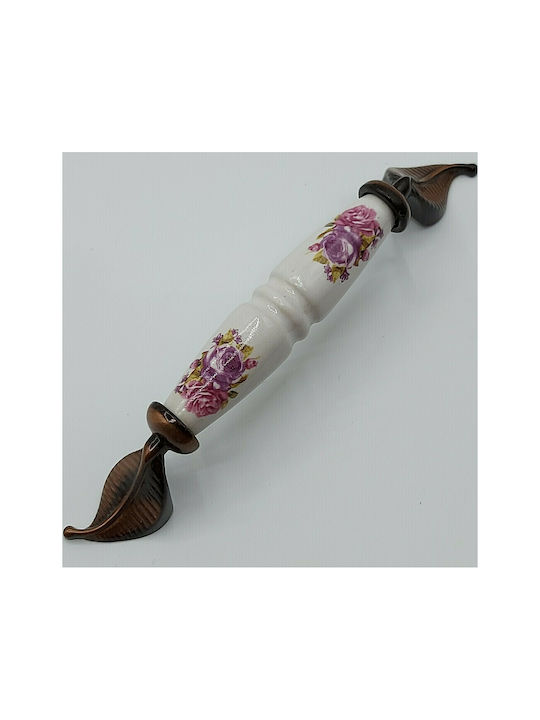 Antik Handgriff Möbelgriff aus Porzellan & Metallisch & Zamak in Kupfer Farbe 170mm (Zentrenabstand 128mm) 7817-FAB-29 1Stück