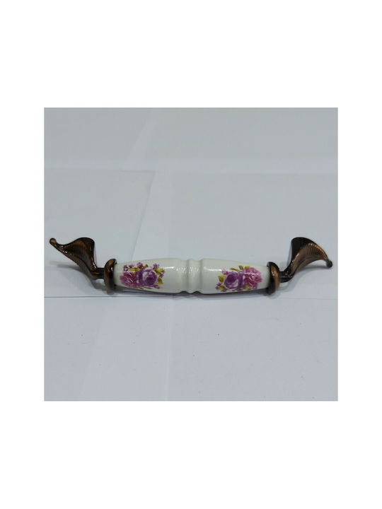 Antik Handgriff Möbelgriff aus Porzellan & Metallisch & Zamak in Kupfer Farbe 170mm (Zentrenabstand 128mm) 7817-FAB-29 1Stück