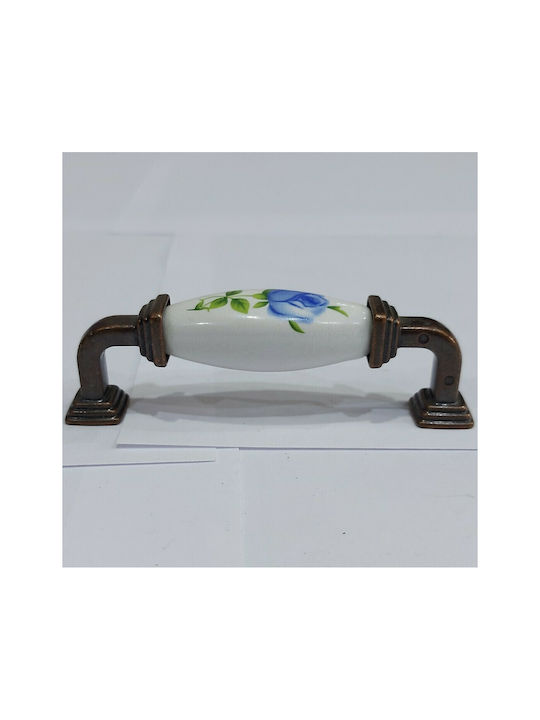 Antique Handle Furniture made of Porcelain & Metallic & Zamak in Copper Color 112mm (Center Distance 96mm) 7792-AB-018 1pcs