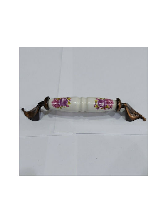 Antik Handgriff Möbelgriff aus Porzellan & Metallisch & Zamak in Kupfer Farbe 170mm (Zentrenabstand 128mm) 7817-FAB-29 1Stück