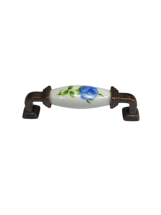 Antique Handle Furniture made of Porcelain & Metallic & Zamak in Copper Color 112mm (Center Distance 96mm) 7792-AB-018 1pcs