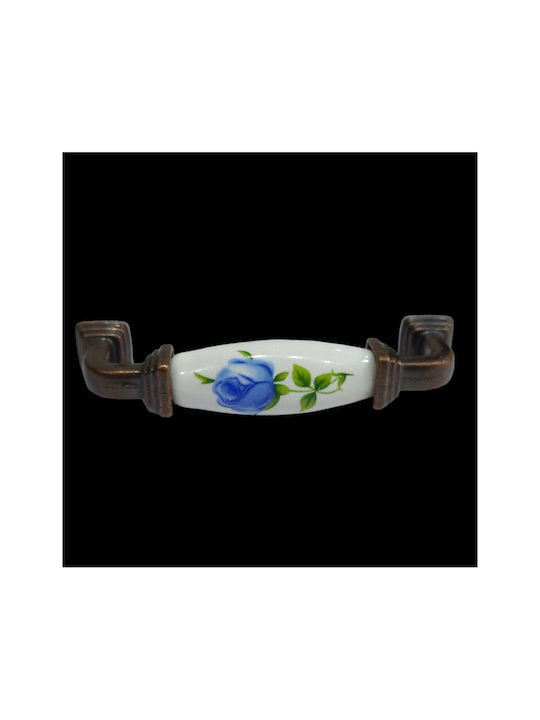 Antique Handle Furniture made of Porcelain & Metallic & Zamak in Copper Color 112mm (Center Distance 96mm) 7792-AB-018 1pcs