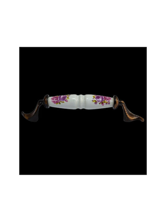 Antik Handgriff Möbelgriff aus Porzellan & Metallisch & Zamak in Kupfer Farbe 170mm (Zentrenabstand 128mm) 7817-FAB-29 1Stück