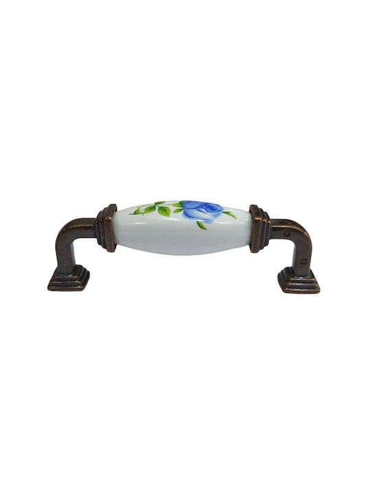 Antique Handle Furniture made of Porcelain & Metallic & Zamak in Copper Color 112mm (Center Distance 96mm) 7792-AB-018 1pcs
