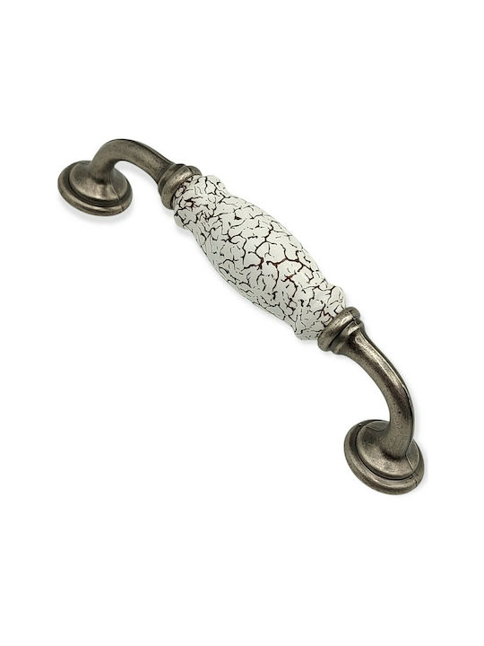 Antik Handgriff Möbelgriff aus Zamak & Metallisch & Porzellan in Silber Farbe 150mm (Zentrenabstand 128mm) 4679-KRAK 1Stück