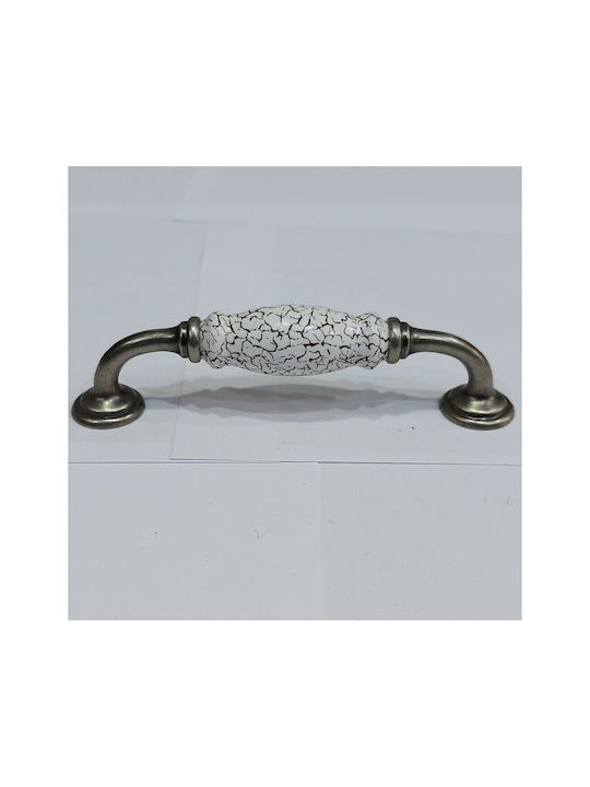 Antik Handgriff Möbelgriff aus Zamak & Metallisch & Porzellan in Silber Farbe 150mm (Zentrenabstand 128mm) 4679-KRAK 1Stück