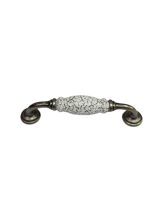 Antik Handgriff Möbelgriff aus Zamak & Metallisch & Porzellan in Silber Farbe 150mm (Zentrenabstand 128mm) 4679-KRAK 1Stück