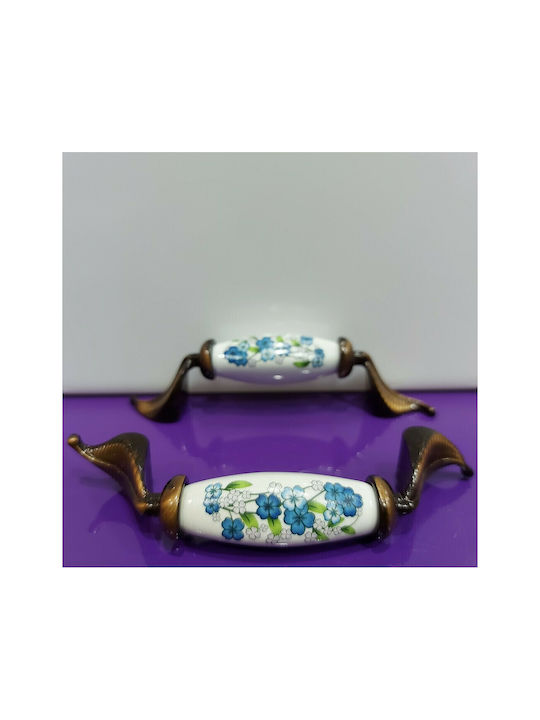 Antique Handle Furniture made of Porcelain & Metallic & Zamak in Copper Color 113mm (Center Distance 96mm) 7800-AS-017 1pcs