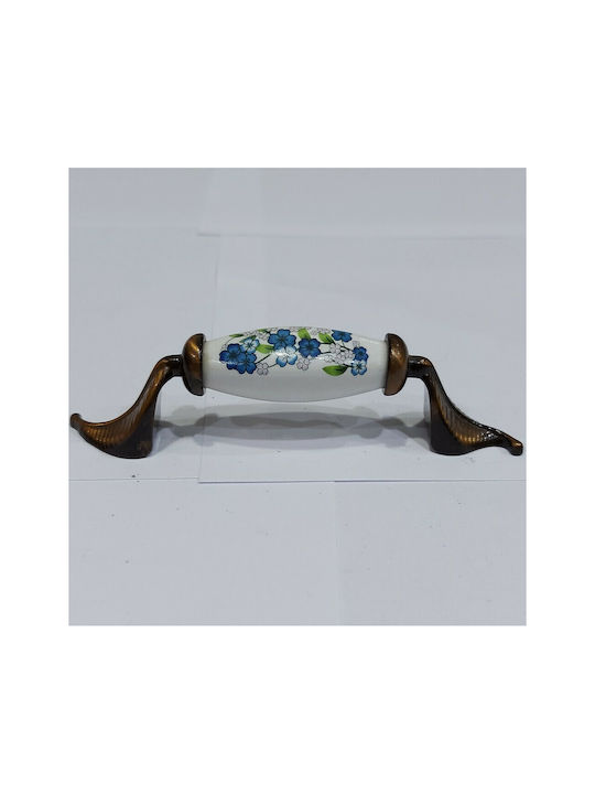 Antique Handle Furniture made of Porcelain & Metallic & Zamak in Copper Color 113mm (Center Distance 96mm) 7800-AS-017 1pcs