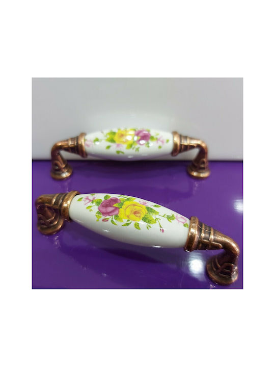 Antique Handle Furniture made of Porcelain & Metallic & Zamak in Copper Color 112mm (Center Distance 96mm) 7788-AB-022 1pcs