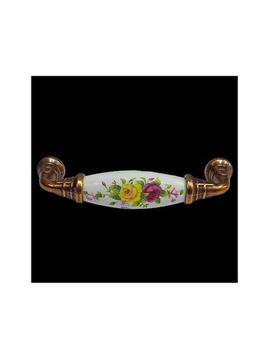 Antique Handle Furniture made of Porcelain & Metallic & Zamak in Copper Color 112mm (Center Distance 96mm) 7788-AB-022 1pcs