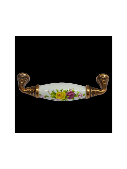 Antique Handle Furniture made of Porcelain & Metallic & Zamak in Copper Color 112mm (Center Distance 96mm) 7788-AB-022 1pcs