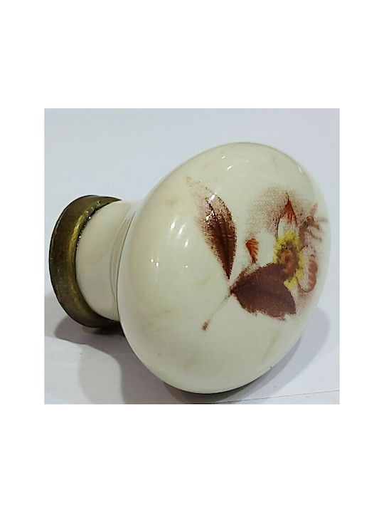 Premier Antik Knopf Möbelgriff aus Zamak & Metallisch & Porzellan in Beige Farbe 10939-000-ARG1 1Stück