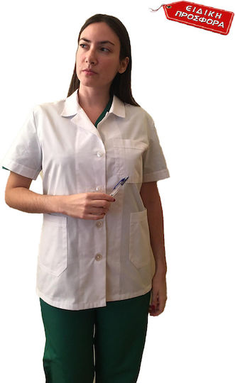 Unisex White Medical Jacket Cotton and Polyester