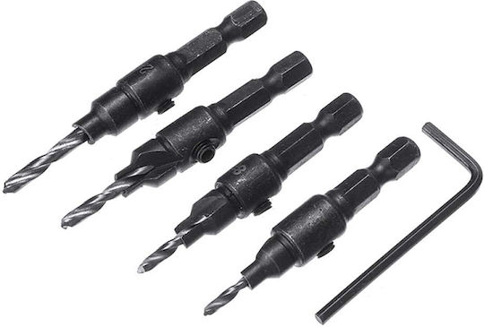 4 Set Drill Bits with Hexagon Shank for Wood