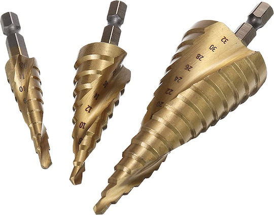 SKS Tools Σετ 3 Κωνικά Τρυπάνια Τιτανίου με Εξάγωνο Στέλεχος για Μέταλλο