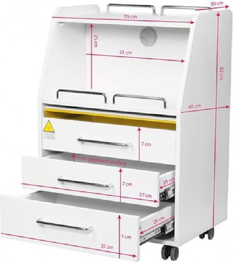 Beauty Roll Hair Salon Maintenance Cart with 3 Drawers 55x40x82cm