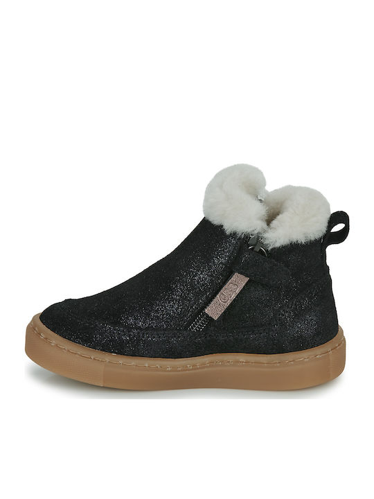Leather Kids Boots with Zipper Black