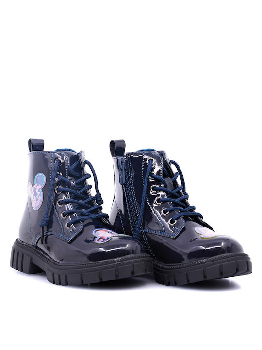 Weestep Kids Patent Leather Military Boots with Zipper Blue