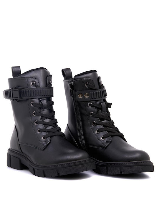 Weestep Kids Leather Military Boots with Zipper Black