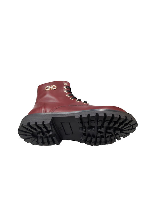 Scarpy Kids Leather Anatomic Military Boots with Lace Burgundy